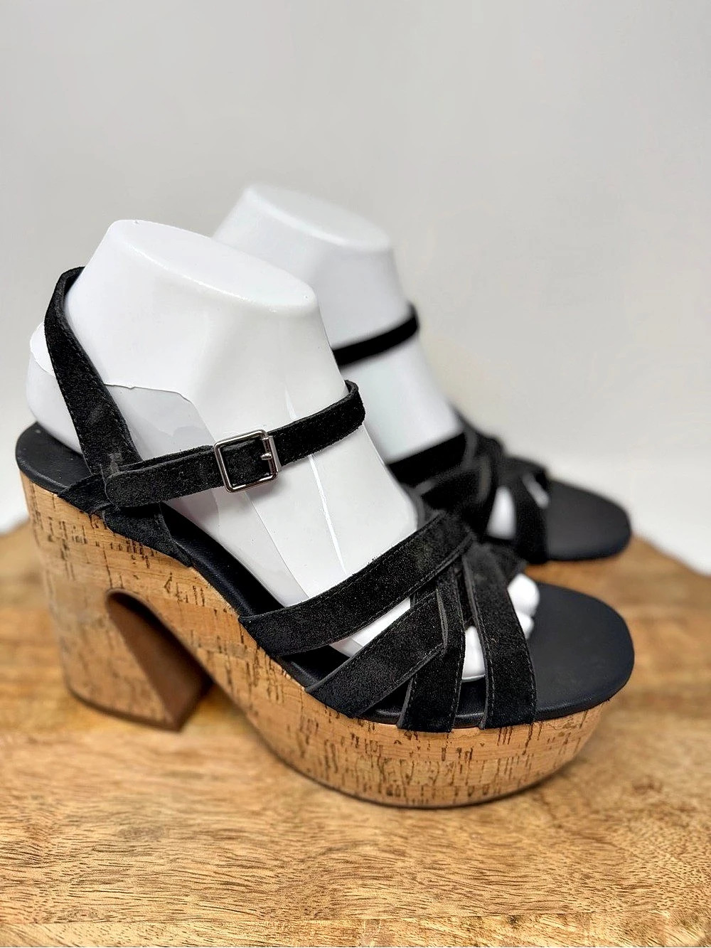 Free People Lisbon MJ Black Cork Wedge Platform Strappy Retro Sandals EU 381⁄2